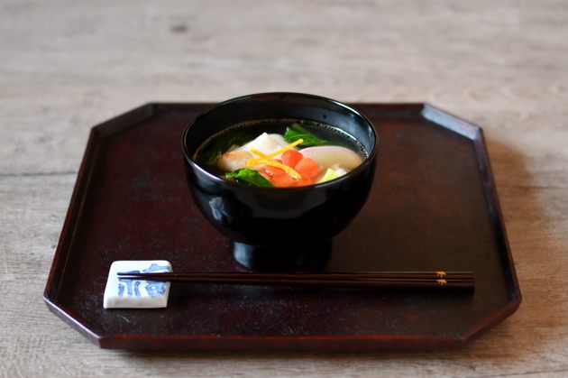 蝶野秀紀 八角盆（黒・正方形・和紙貼）31cm角