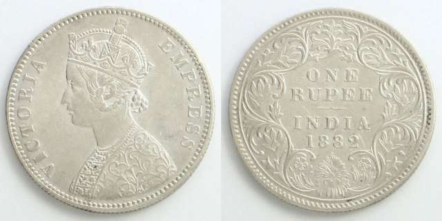 英領インド帝国 1882 1ルピー銀貨 ヴィクトリア女帝