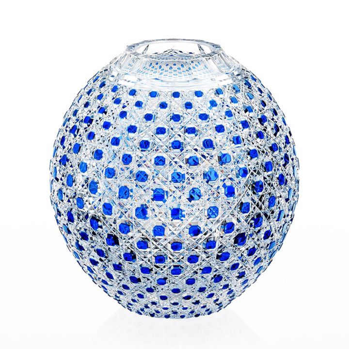 江戸切子 瑠璃色被毬型花瓶＜八角籠目紋＞ KAGAMI | 花瓶 | 伝統工芸品