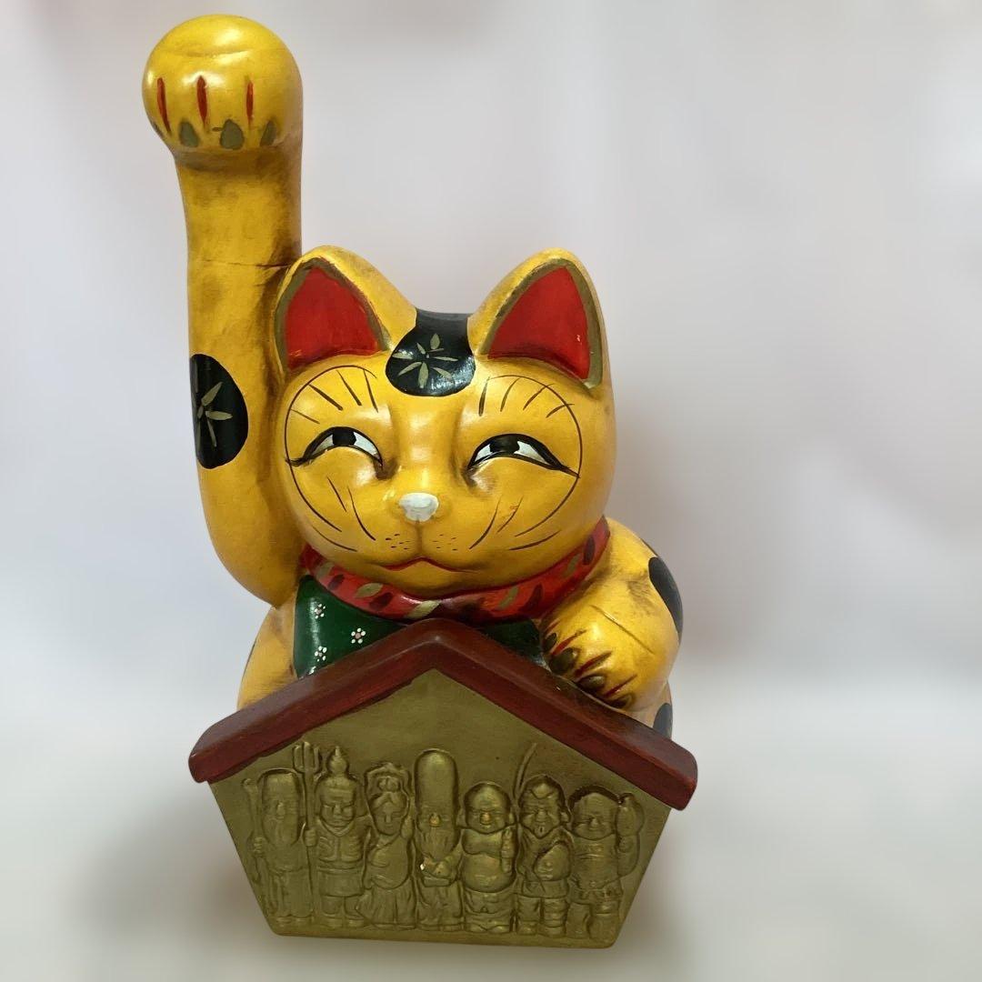 金運招き猫 七福神　ゴールド　商売繁盛　縁起物　アンティーク置物 金色 黄色陶器 陶器製 金色 招き猫 ミニ 4センチ 金運 縁起物 置物 開運招福 Lucky