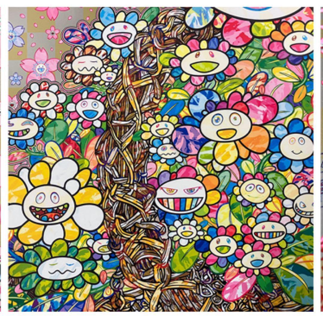 ED300】 村上隆 もののけ京都 サイン入りポスター カゴにお花 フラワー