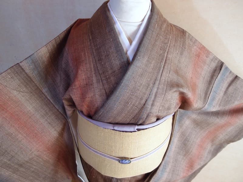 暈し織り紬着物（縦縞文）裄64,5 正絹美品 藍色 絞り縞模様 袷紬 正絹 大きめサイズ［K178］ | kimono ulala