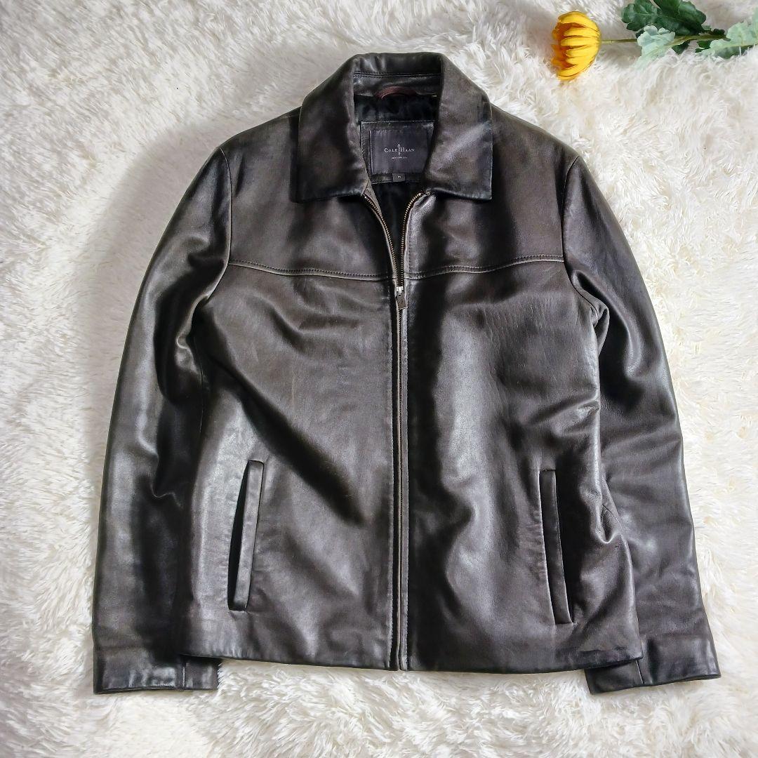 コールハーン　　レザージャケット　ダークブラウン　ラムスキン　Mサイズ コールハーン レザージャケット ダークブラウン ラムスキン Mサイズ