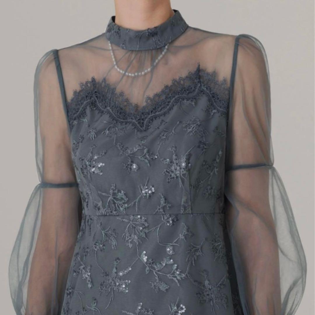 レジャ 花柄レーススパンコールハートカットドレス ロングワンピース M